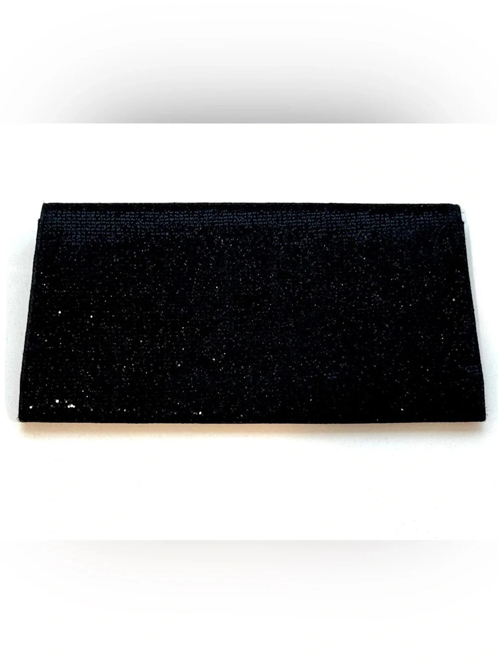 Jimmy Choo Vintage Black Glitter Envelope Clutch with Gold Plaque
